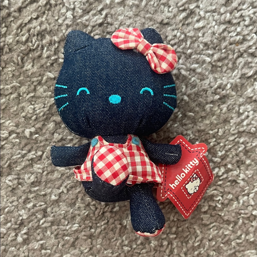 Hello Kitty Denim Plush with Red and White Checkered Outfit